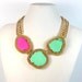 Statement necklace colorblock turquoise pink and green turquoise and gold chain statement necklace