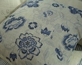 PaRiS FrencH 20" DOWN PiLLow Blue FloWerS Linen Cottage Shabby Chic Ticking