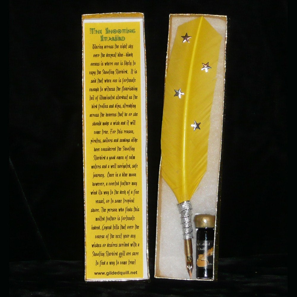 Handmade Starbird QUILL Dip Pen and Charcoal Noir BLACK INK Fantasy Collection