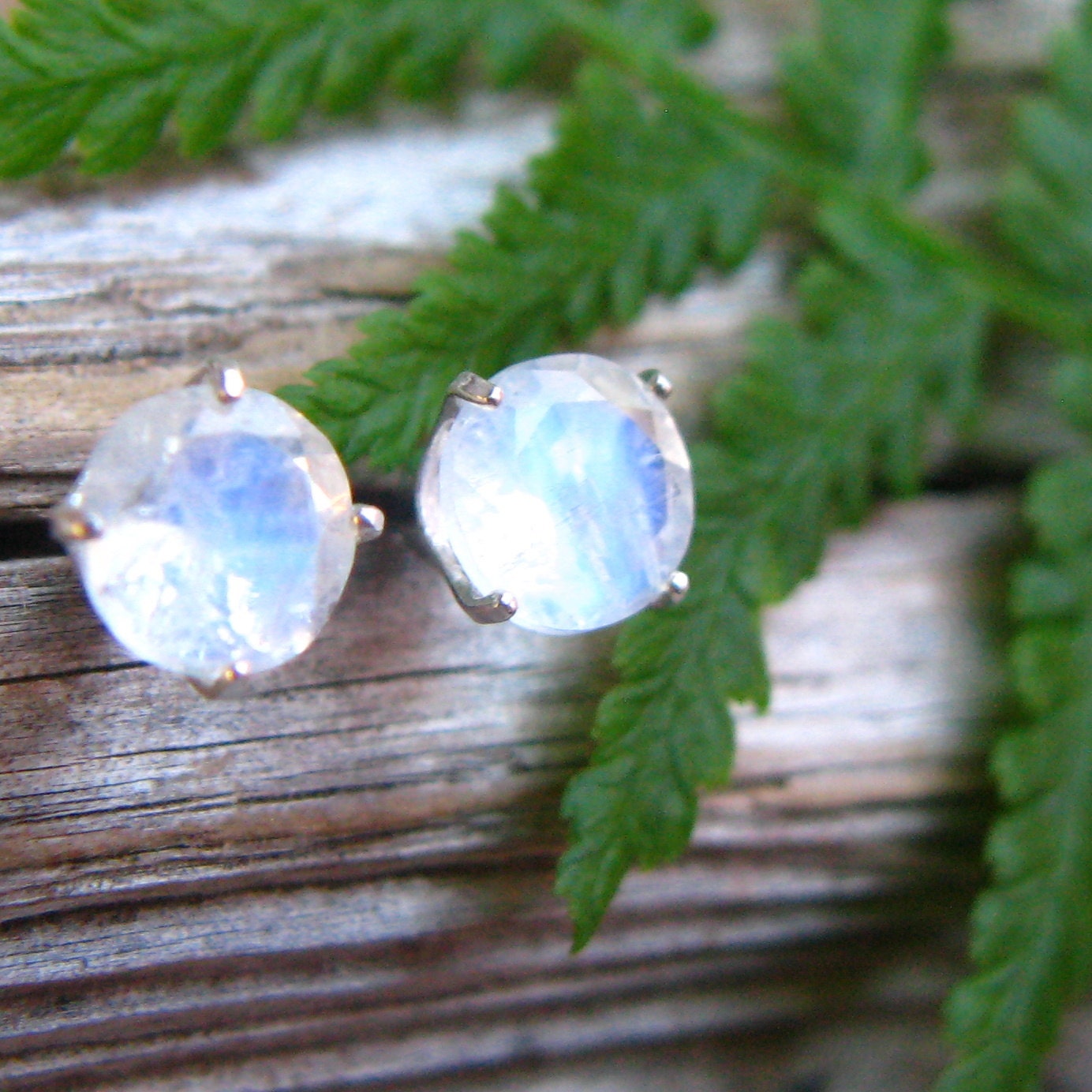 Blue Moonstone Stud Earrings, Sterling Silver with Genuine Gemstones, 6mm