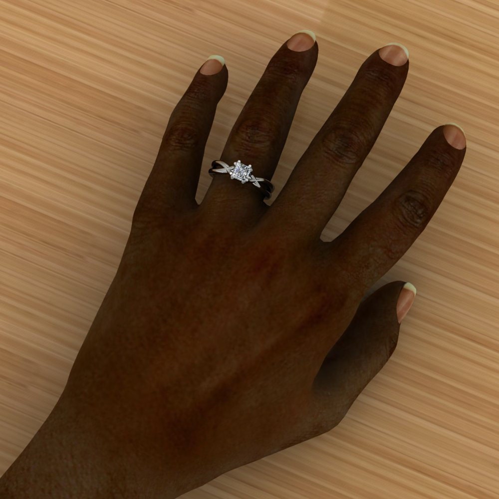 Platinum Princess Cut Diamond Engagement Ring, Split Shank, Half Carat