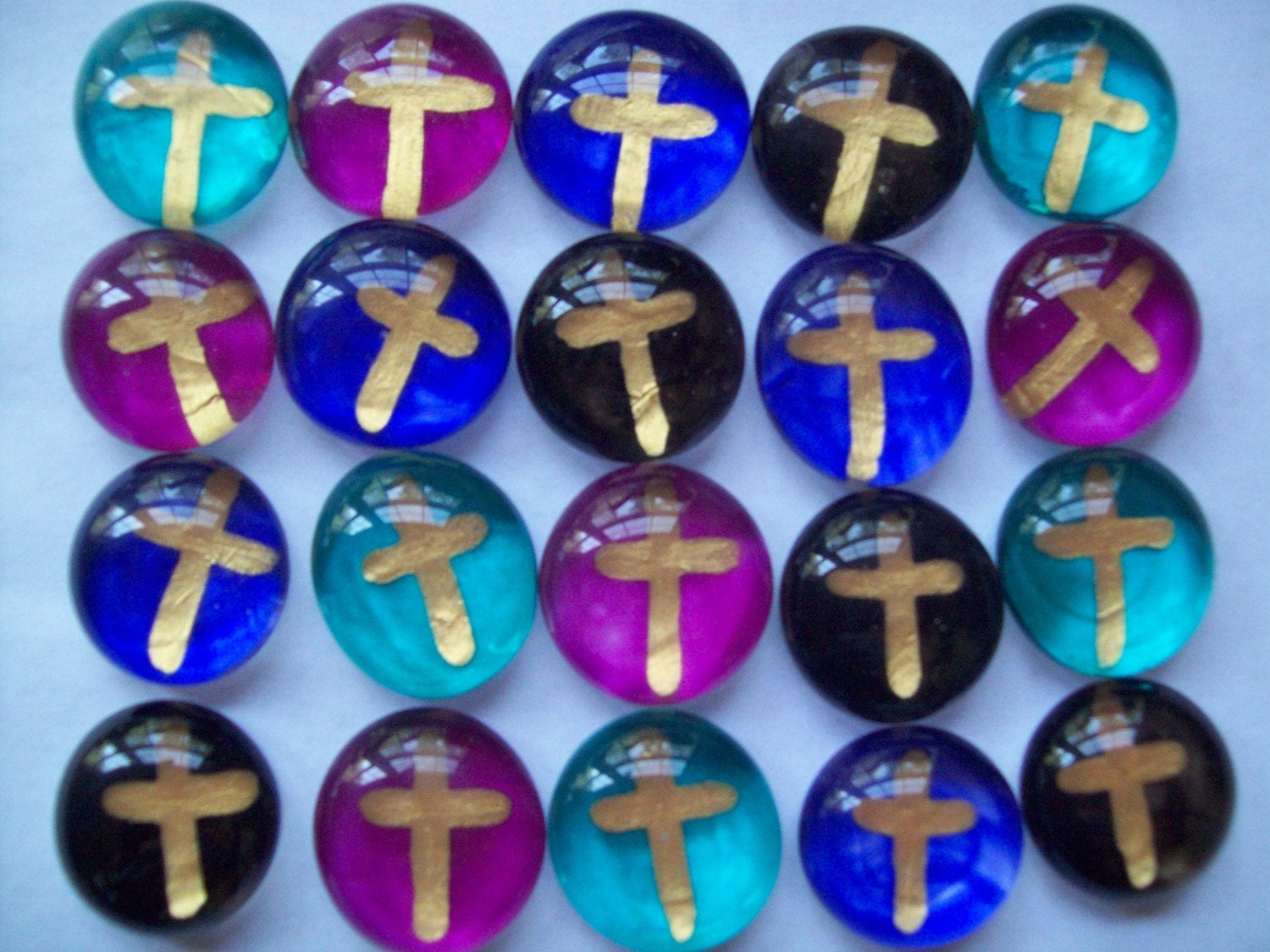 Hand painted glass gems party favors  mosaic tile  wedding  GOLD CROSSES CROSS