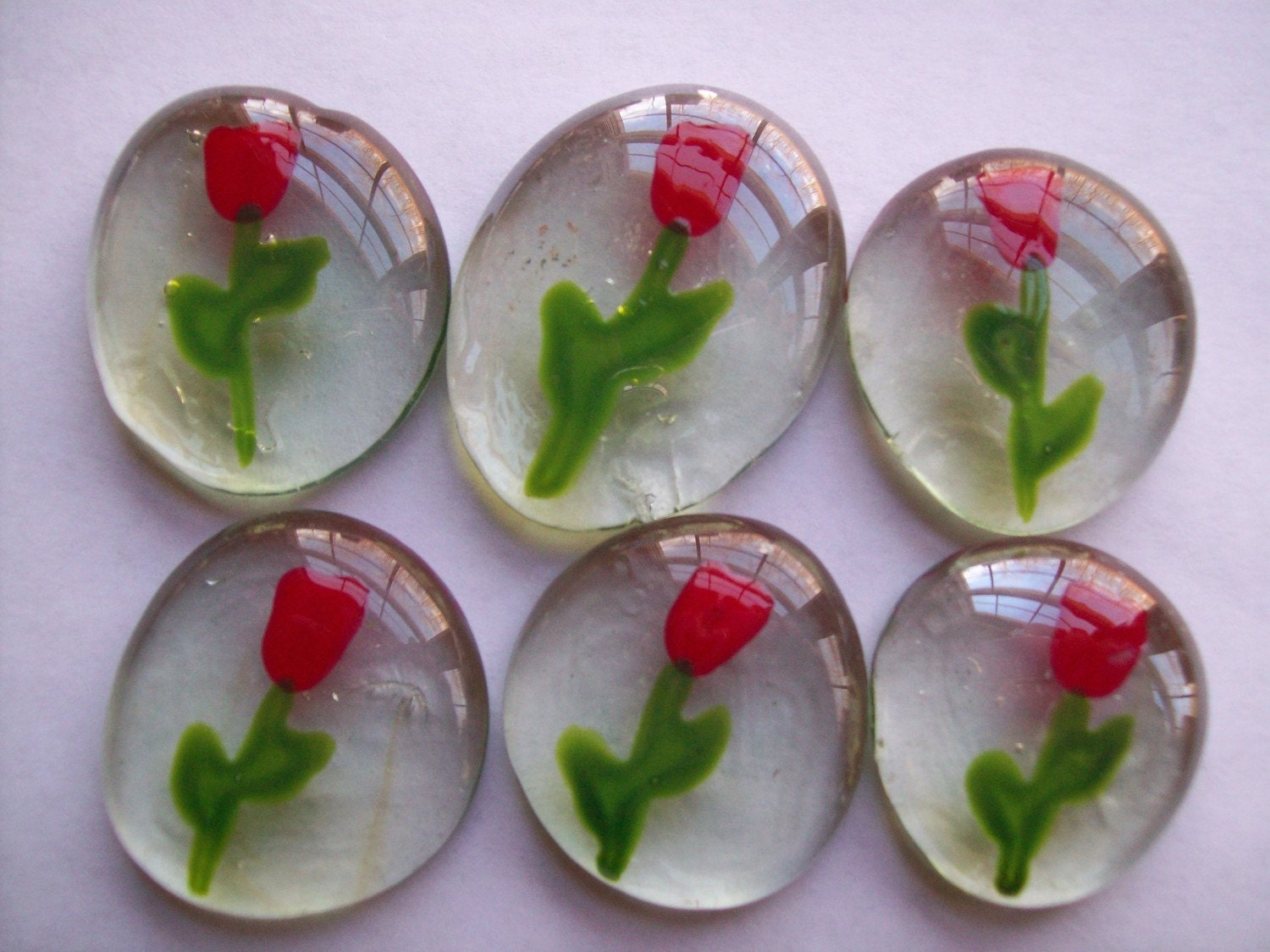 Handpainted large glass gems party favors crafts wedding  rose red roses