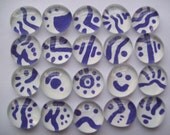 Hand painted Glass Gems Mosaic Tile  purple abstract doodles  on white