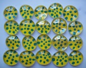 Handpainted glass gems mosaic tile turquoise polka dots on yellow