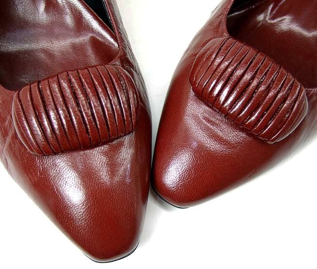 Vintage Shoes New 80s Burgundy Leather High Heel Pumps 8 1/2 Spain