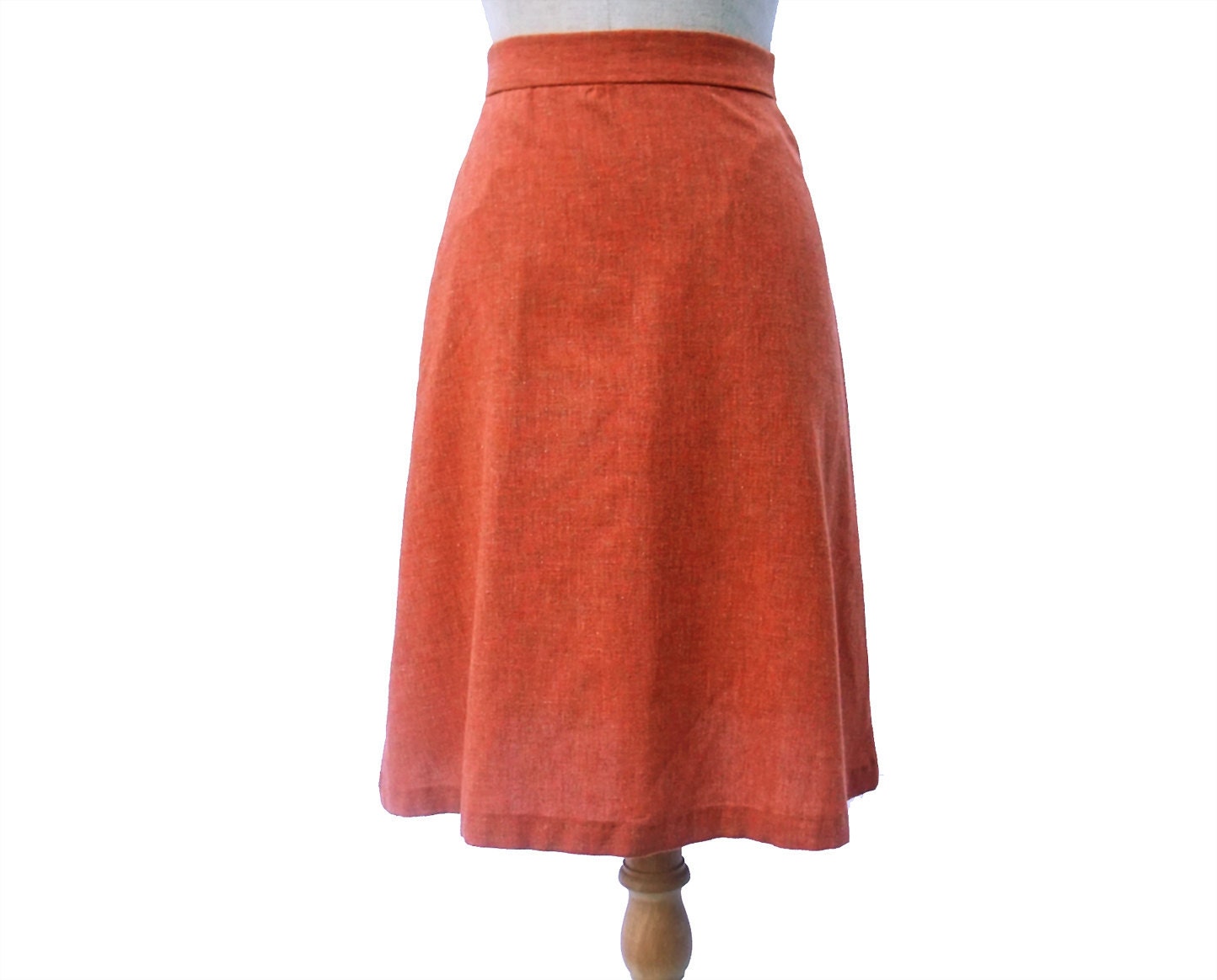 Vintage Skirt A-Line 1970s Wool Tweed Pumpkin Orange Rust Small XS