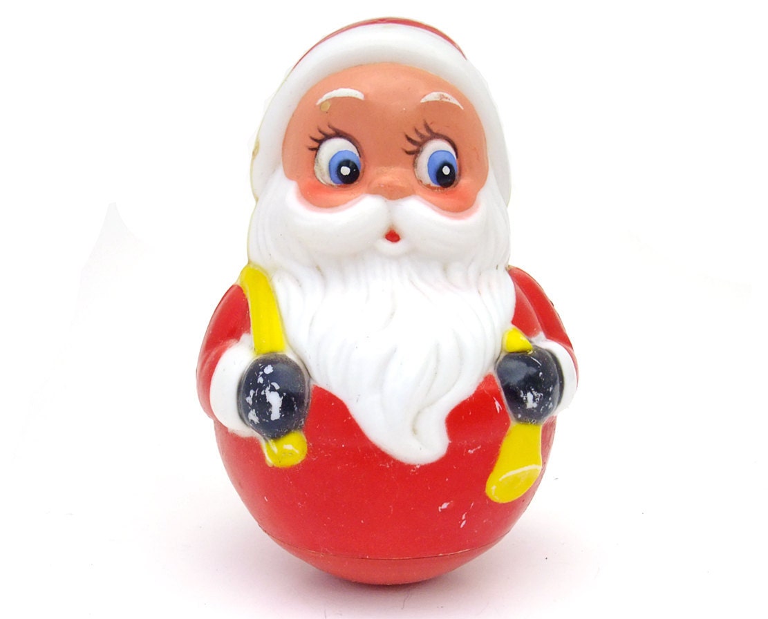 Vintage Plastic Santa 60s Roly Poly Toy Rattle Collectible