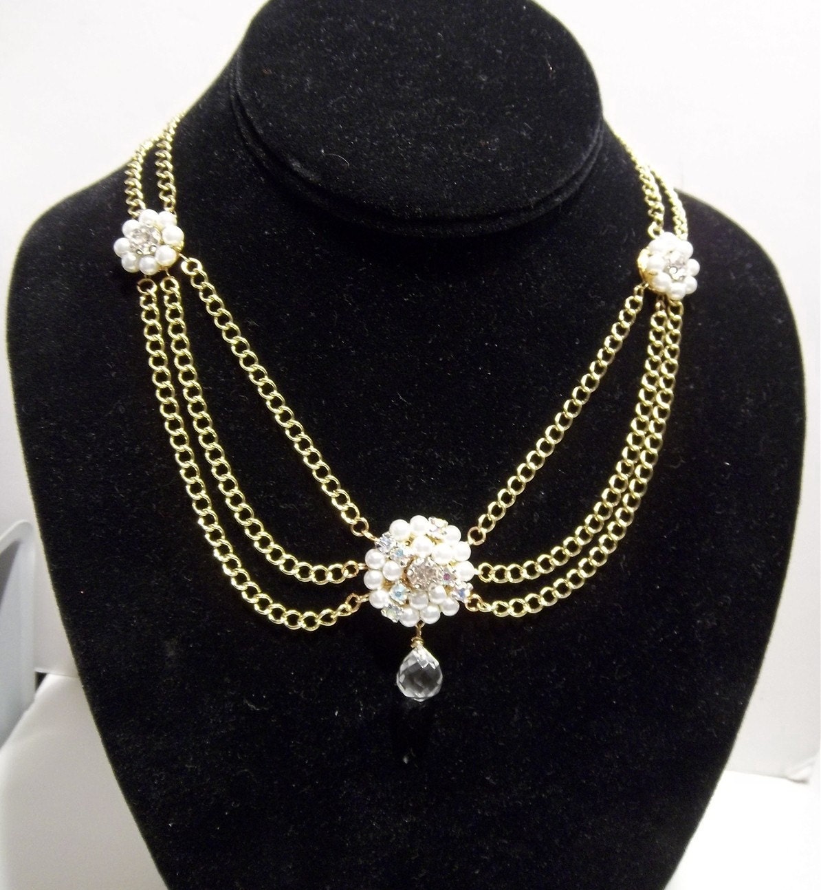 Crystal and pearl vintage look bridal or quinceanera with rhinestones