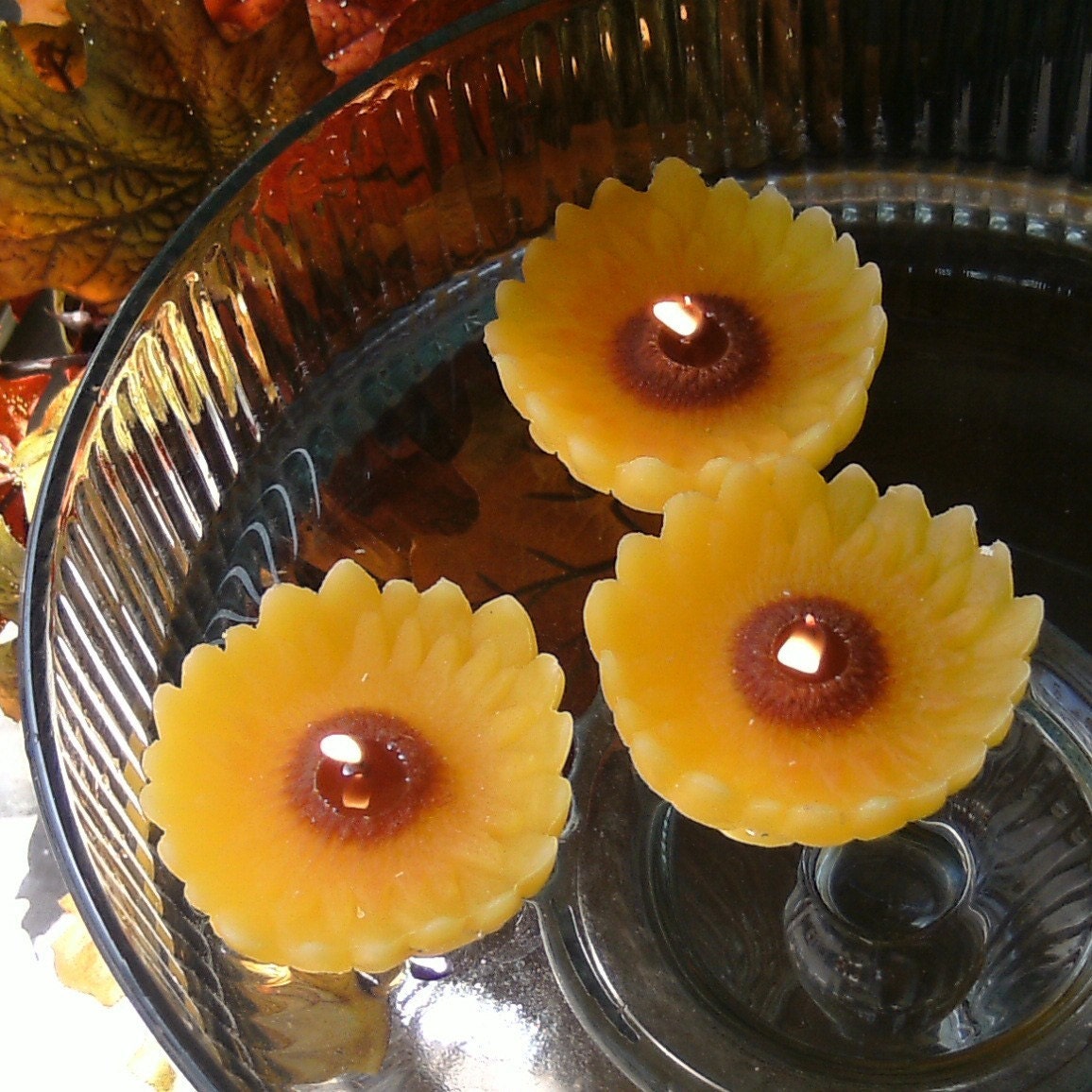 12 sunflower floating candles wedding reception centerpeice fall autumn