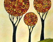 Autumn Sunrise Fine Art Print, Trees, Landscape, Whimsical