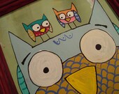 Super Colossal Christmas Sale Owl Always Let You Stand on My Head 7 x 8 Original Painting in Vintage Frame