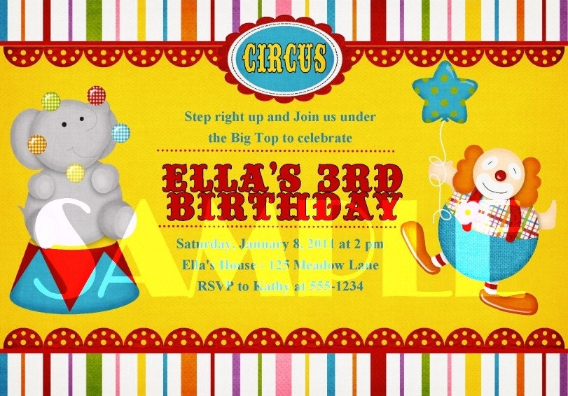 CIRCUS Custom Party Invitation design DIY you u print digital Printable birthday clown big top carnival boy girl red yellow blue