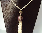 Tulip Necklace Freshwater Pearl with Rubies and Cubic Zirconium