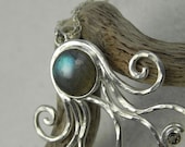 Octopus Necklace - Labradorite Octopus Pendant - Statement Necklace - Unique Silver Labradorite Jewelry - Teal Peacock Green Spectrolite