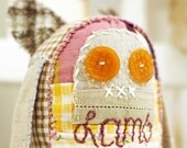 Shabby Vintage fabric softie rag doll with vintage button eyes stitched softie rag doll- Lamb