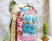 vintage fabric stitched softie rag doll with vintage button eyes - Florence - Blue Chenille