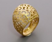 Gold Lace Ring -  Handmade 14K Yellow Gold Plated Filigree Jewelry - Golden Round Lace Ring