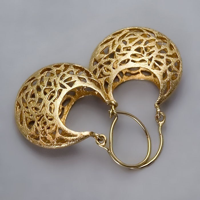 Handmade Gold Earrings Lace - Golden Small Basket Lace - 14k gold coated jewelry