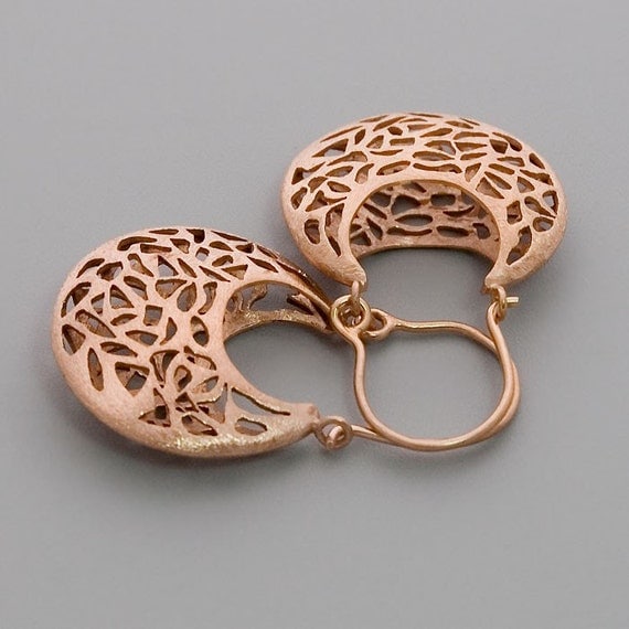 Rose Gold Lace Earrings - Small Basket Earrings - Handmade 18K Rose Gold Plated Jewelry