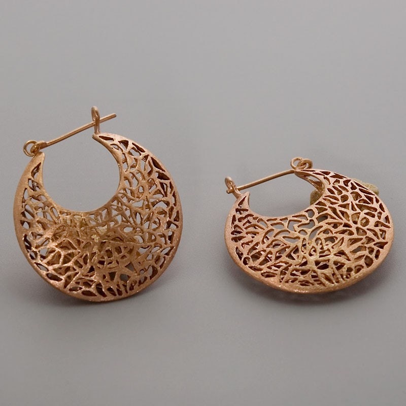 Rose Gold Lace Earrings - Large Rose Basket Earrings - Handmade 18k Rose Gold Plated Jewelry