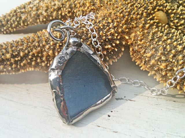Water View - Rare Cornflower Blue Sea Glass Stained Glass Pendant Necklace
