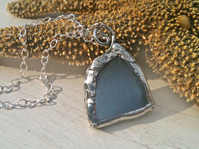 Water View - Rare Cornflower Blue Sea Glass Stained Glass Pendant Necklace