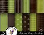 INSTANT DOWNLOAD Autumn Brown and Green set 1 Digital Scrapbooking Papers 12 jpg files Autumn Fall Colors in Brown and Green