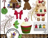 Christmas Gingerbread clipart graphics set of 9 png files including Gingerbread House Doll Christmas Cupcake Tree Rudolph Reindeer Holly