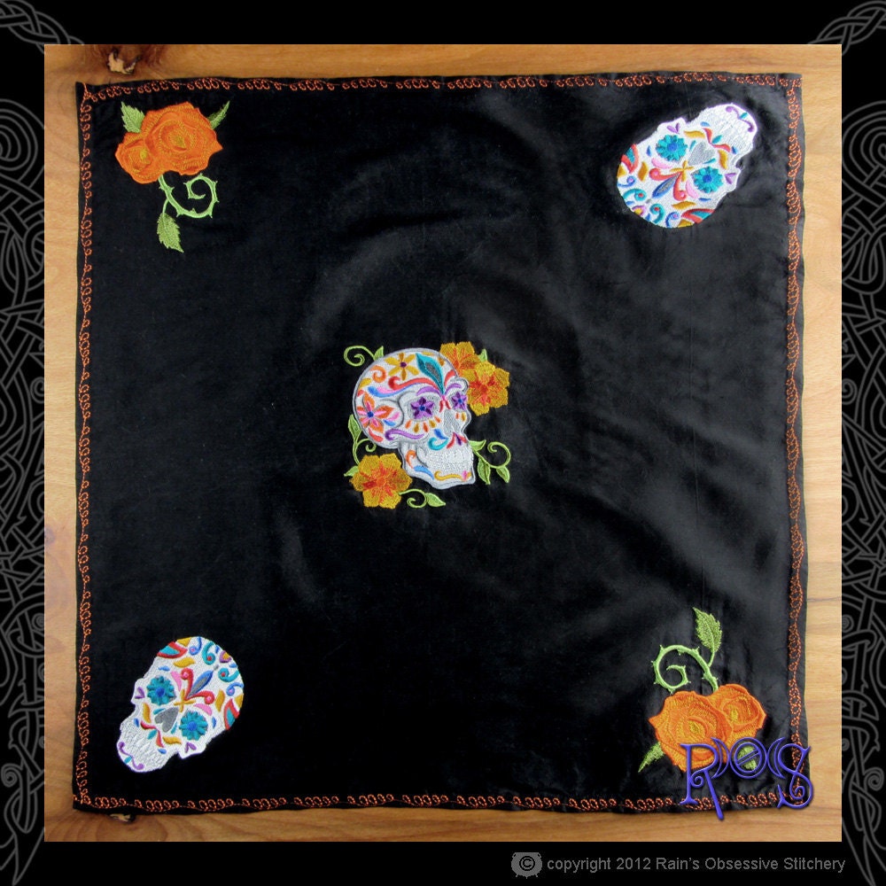 Embroidered Silk Altar Cloth for Samhain or Dia de los Muertos