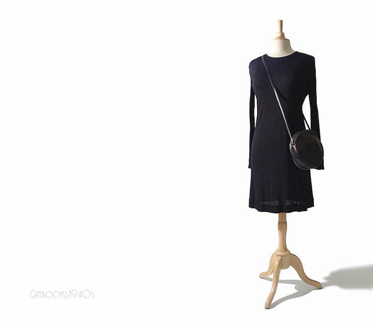 Vintage JEAN MUIR Dress - Slinky Black Jersey 1980s Mini Dress S