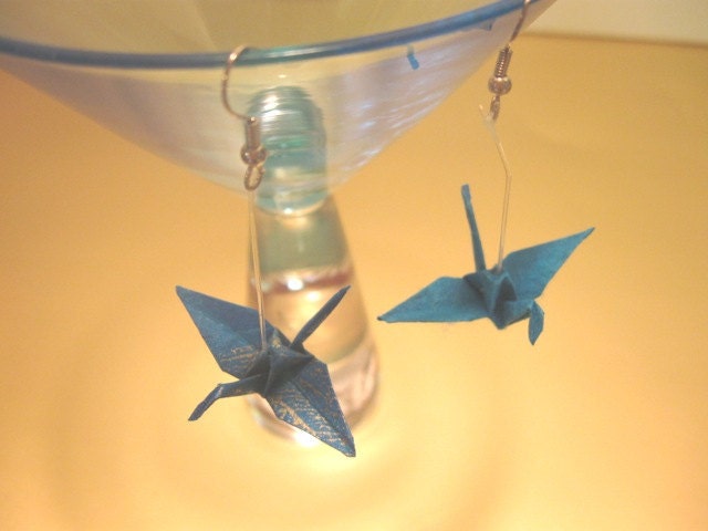 Origami Cranes Earrings - Cobalt Blue, Art Paper