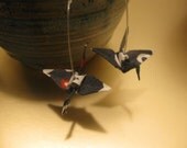 Origami Crane Earrings - Japanese Characters on Darkest Gray Washi Paper