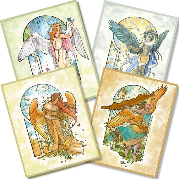 Set of ACEO Card Prints - Angels of the Seasons Series