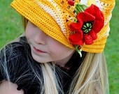 Double Fun in the Sun Crocheted Hat & POPPY Pin Set. Sizes Baby to Adult Pattern/eBook/PDF CROCHET