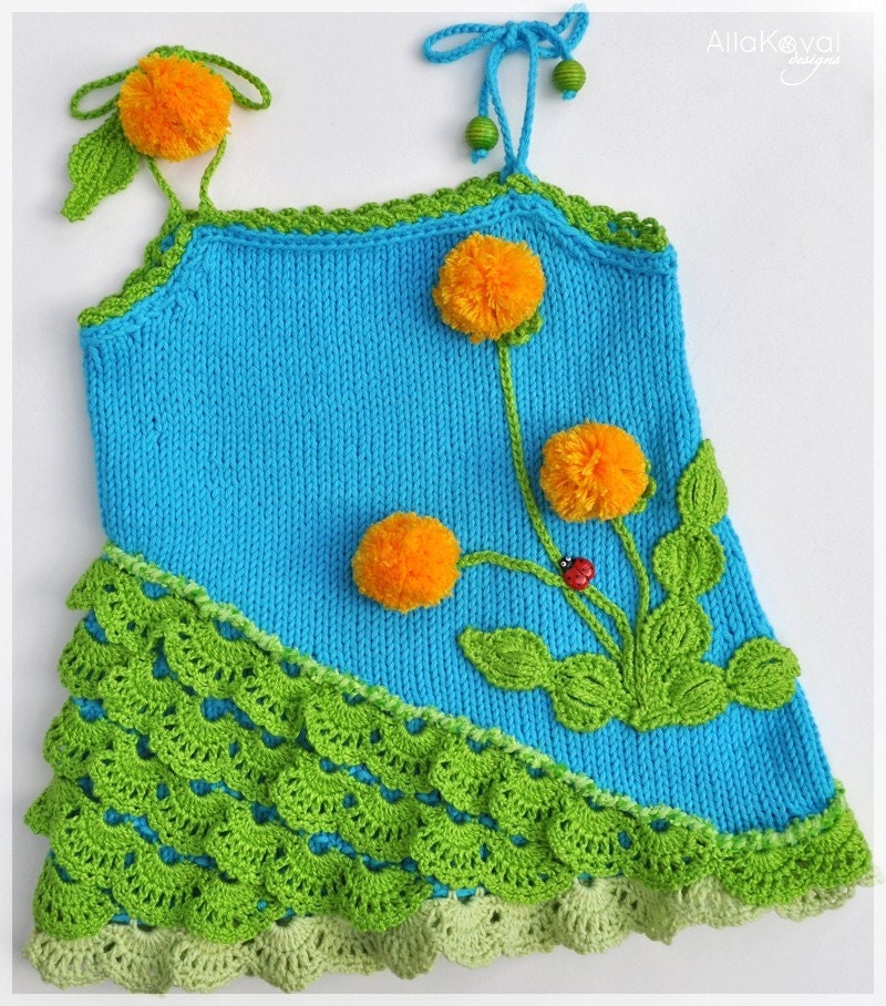 Dandelion Tunic Pattern/eBook Sizes 2-12 Hand Knitted with Crocheted details
