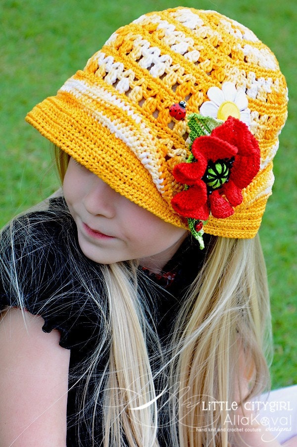 Double Fun in the Sun Crocheted Hat & POPPY Pin Set. Sizes Baby to Adult Pattern/eBook/PDF CROCHET
