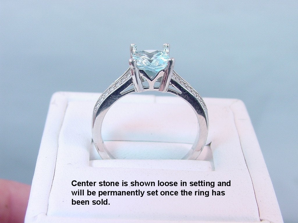 Natural AAAA Blue Aquamarine 9x7mm 1.91 Carat set in 14K white gold diamond (.30ct) Engagement ring.0702