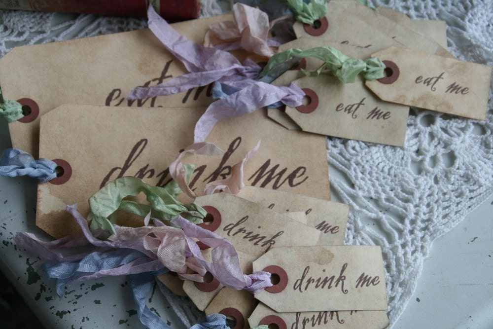 EAT Me and DRINK Me TAGS - alice in wonderland - custom order for esther c.