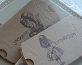Personalized Alice in Wonderland Pillow Boxes--Set of 10---Wedding Favor, Party Favor, Gift Box ---Your choice of ribbon color and images