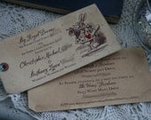 Alice in Wonderland Invitations - Wedding, birthday, Anniversary -  invitations and matching envelopes - your choice of ribbon and image