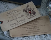 ALICE in WONDERLAND INVITATIONS - 24 custom invitations and matching envelopes - your choice of ribbon and image