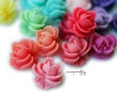 60pc ruffled rose cabochons deluxe set, matte resin, flatback for gluing to hairpins and rings 11mm