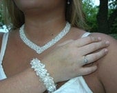 Bridal White Fresh Water Pearl Ruffled Bracelet Weddings
