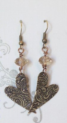 Filigree Hearts in Antique Gold with Crystal Embellishment