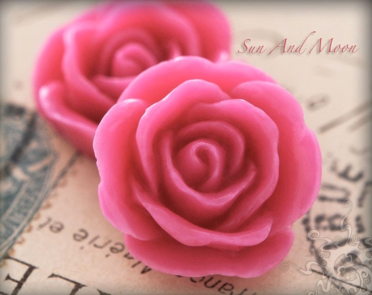 Resin Cabochons - 20pcs - 20mm Vintage Pink Rose Flower Cabochons - Colorful Resin Flowers for Rings, Pendants, and Cabochon Settings - 20VR