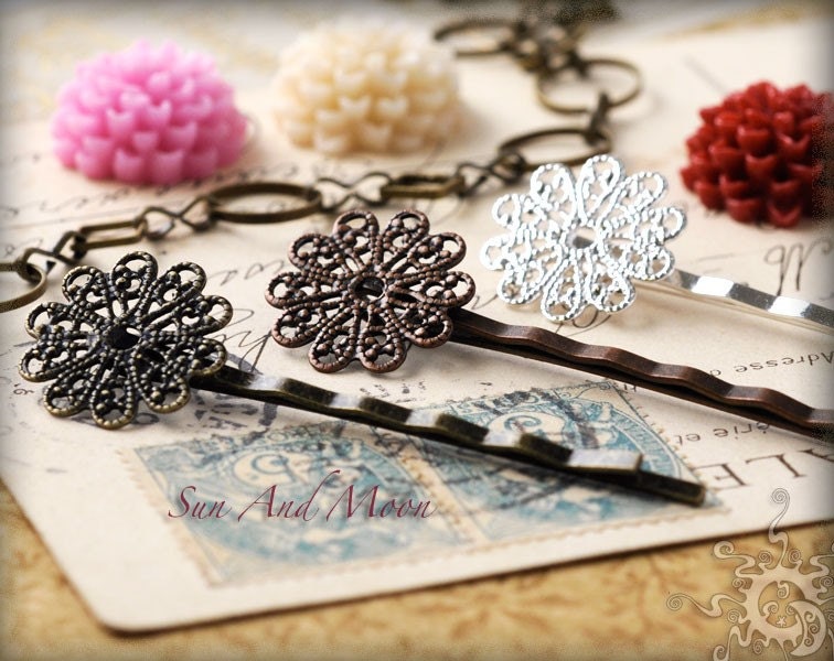 20pcs Vintage Style 17mm Filigree Hairpins - Mix and Match Hair Pins, Bobbypins, Bobby Pins, Bobbipins - 17HPS