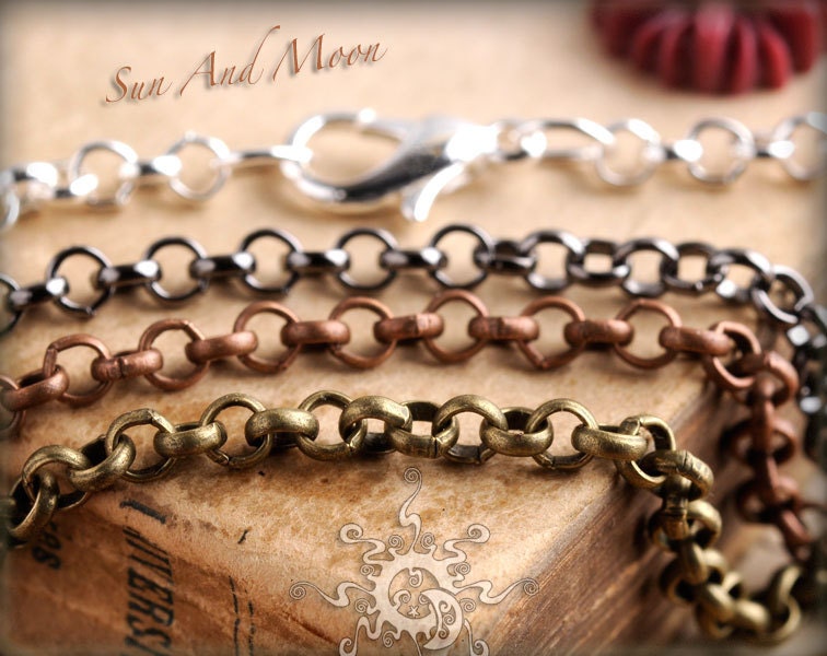 10 Necklaces - Rolo - Antique Chain Brass - Mix and Match Any - Antique Bronze Chain, Antique Copper Chain, Silver Chain, Gunmetal Chain