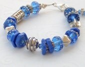 Lampwork Glass Bead Sterling Silver Bracelet : Blue Suede Shoes
