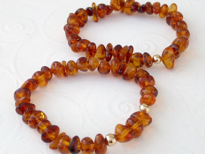 Genuine Honey Baltic Amber Gold Filled Stretch Bracelet